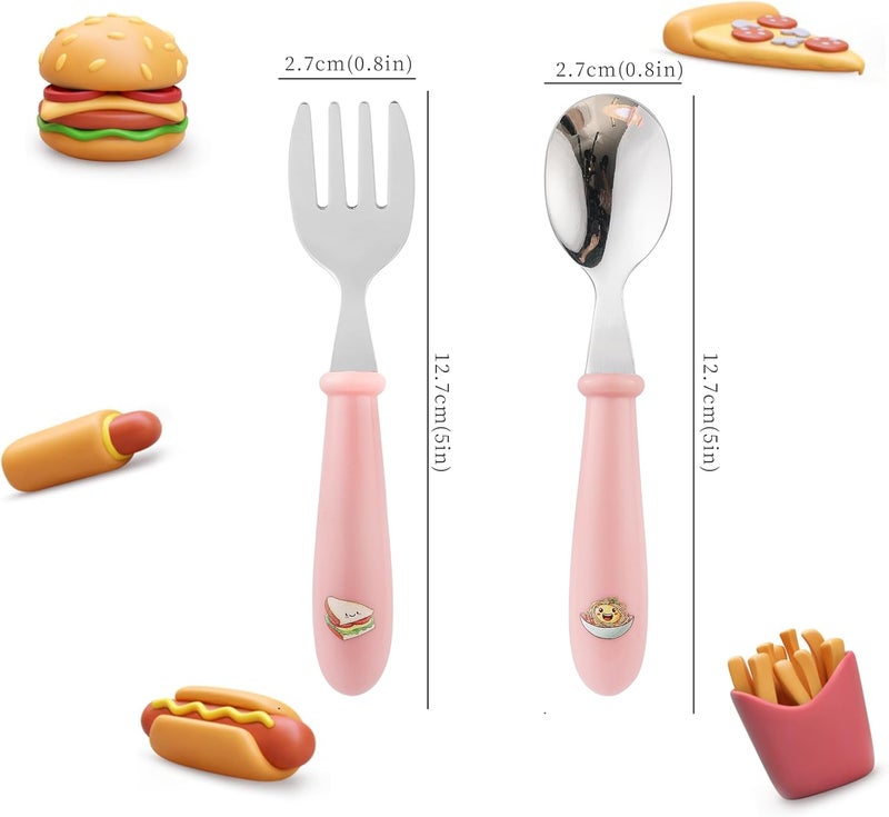 MONGSEW 6PCS Toddler Kids Utensils Silverware, Stainless Steel Toddler Baby Forks and Spoons, BPA Free, Dishwasher Safe (Food-Themed Design) - Image 2